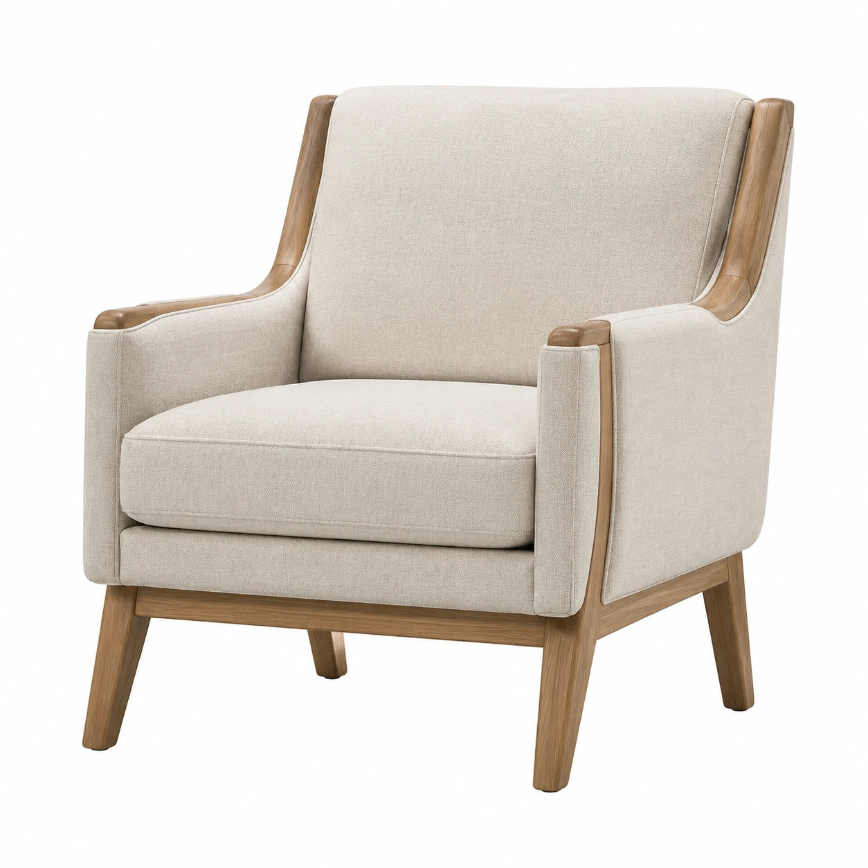 Fauteuil en bois avec tissu en lin beige