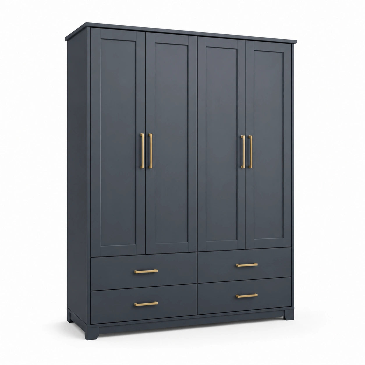 Armoire en bois bleu-gris avec poignées en acier inoxydable