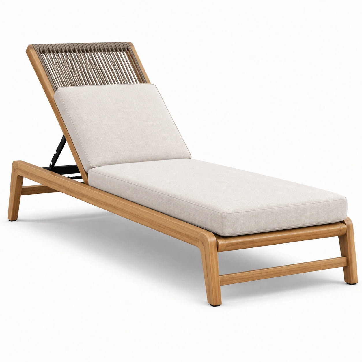 Chaise longue en bois avec coussin en polyester beige
