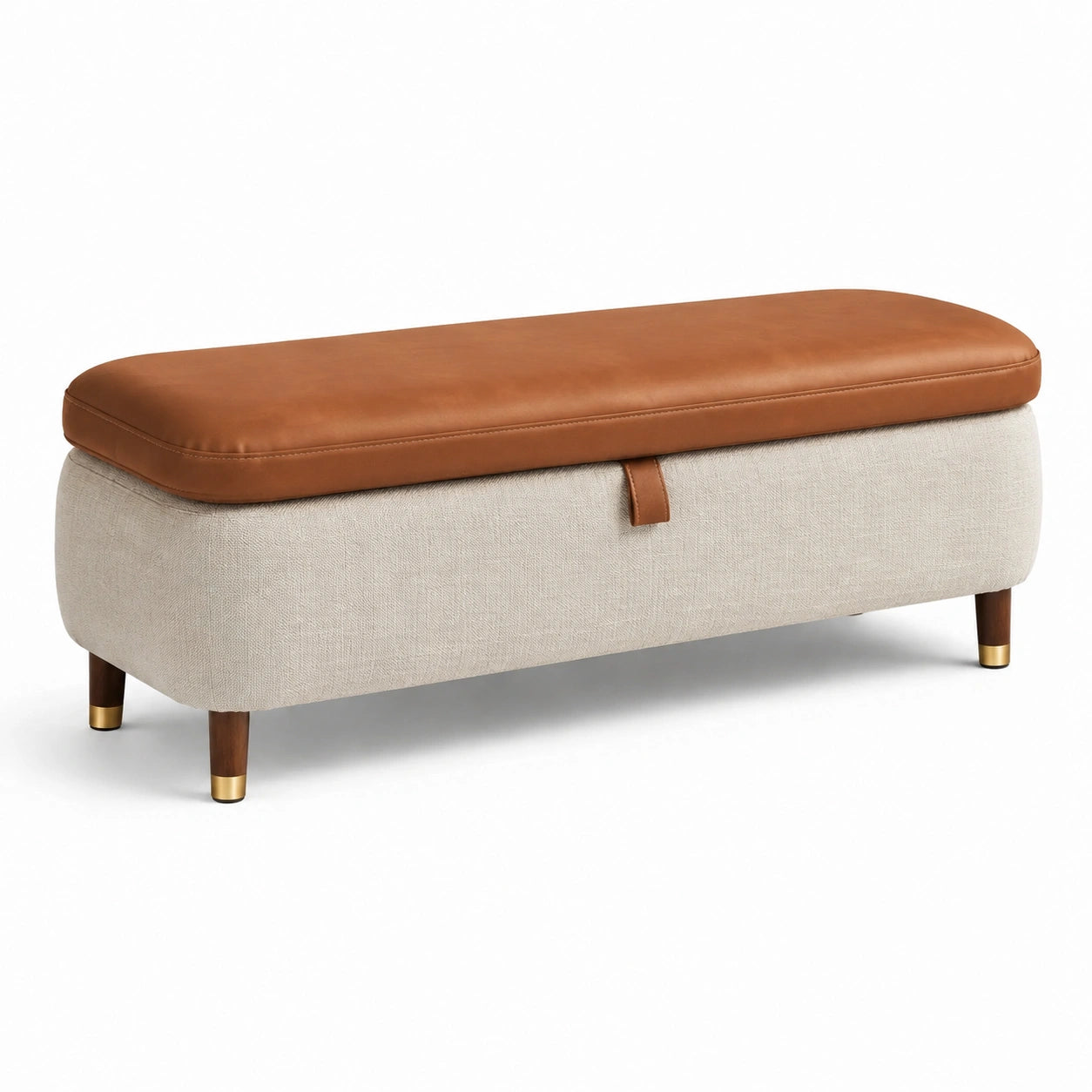 Banc de rangement en tissu et cuir synthétique beige et marron