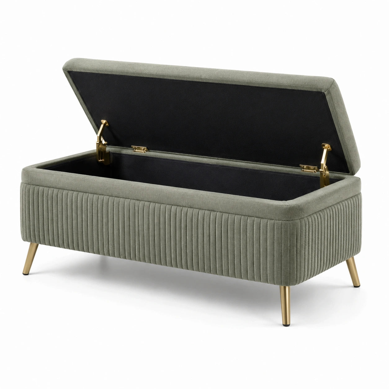 Banc de rangement en velours avec pieds en métal doré