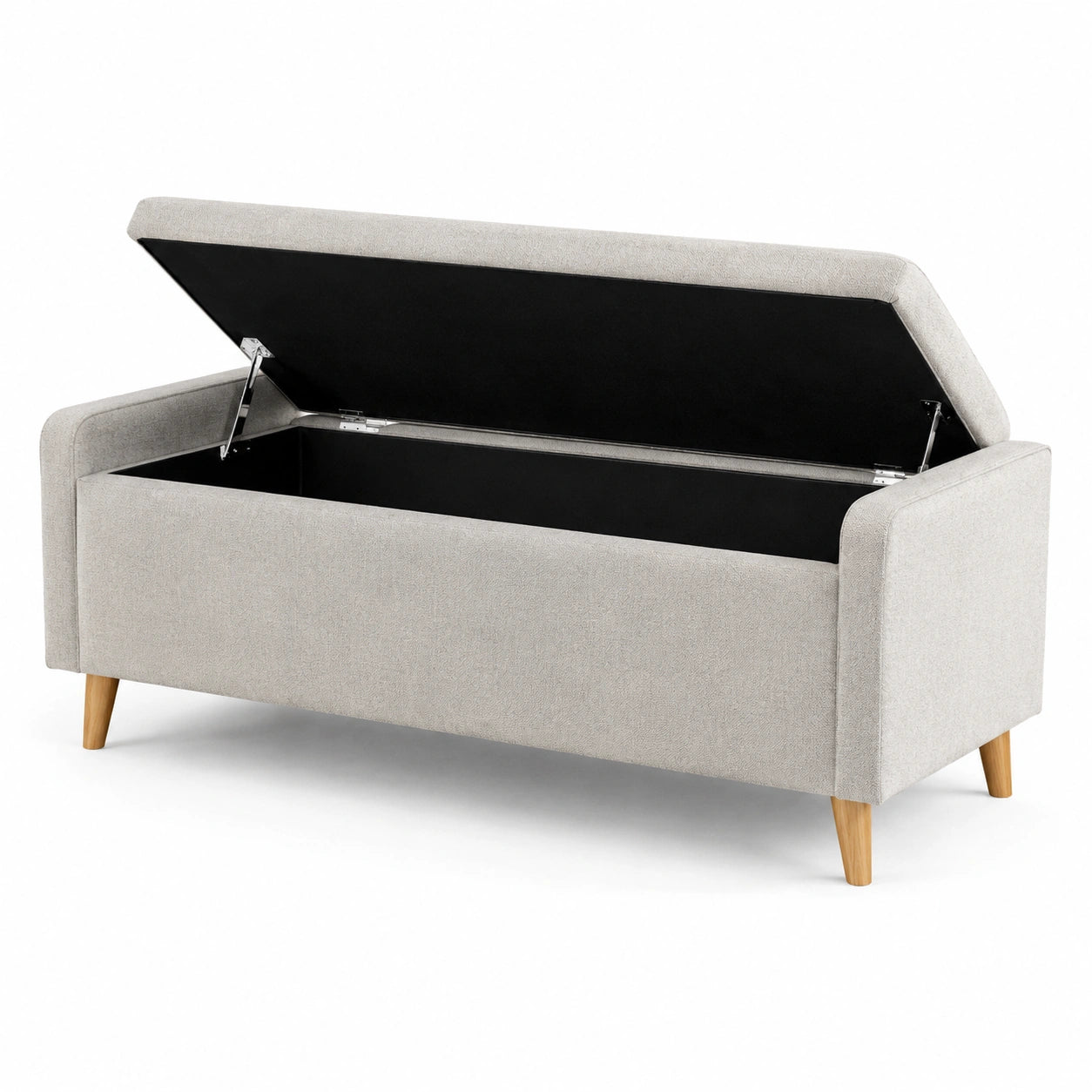 Banc de rangement en tissu avec pieds en bois gris clair