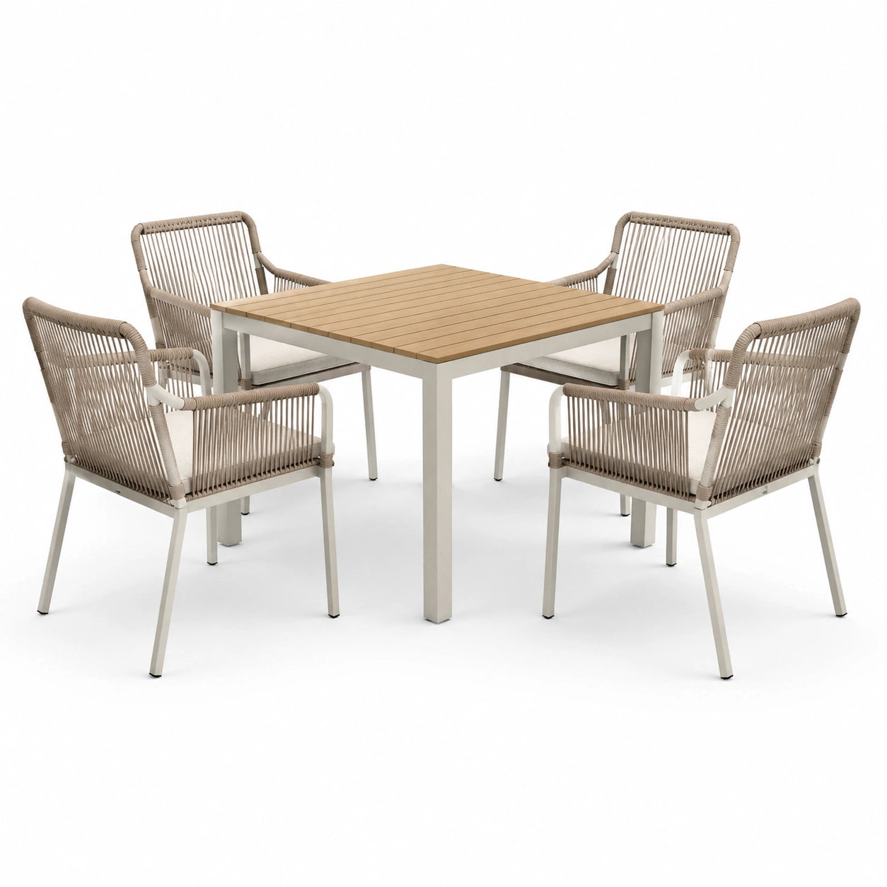 Ensemble de Repas Carré en Aluminium et Corde Beige