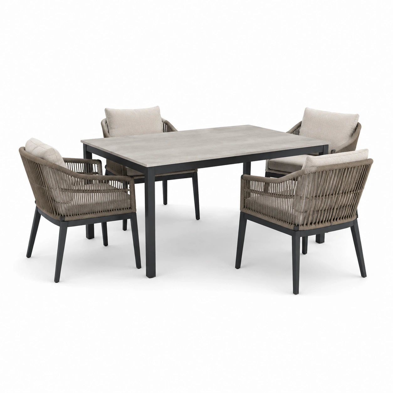 Ensemble de salle à manger extérieur en corde polyester et métal anthracite