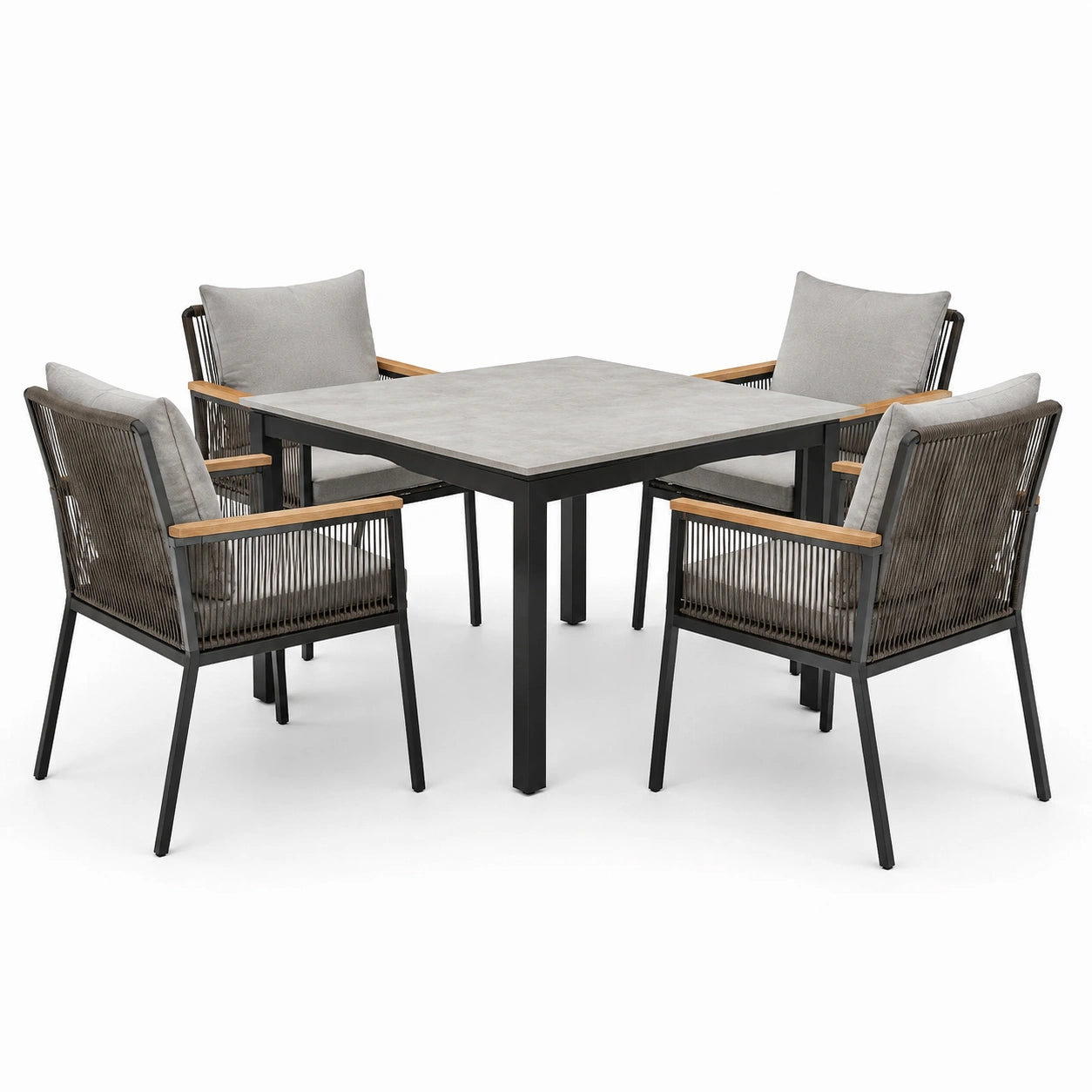 Ensemble de repas d'extérieur en métal et bois avec 4 chaises